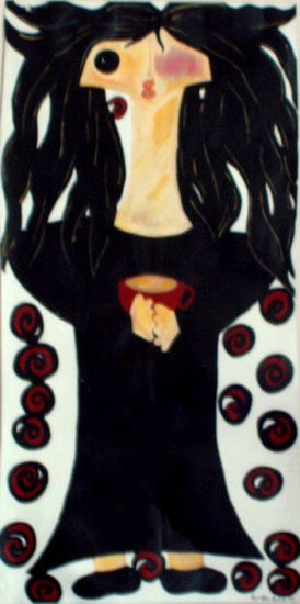 Madonna at her coffee break Oil Canvas Portrait