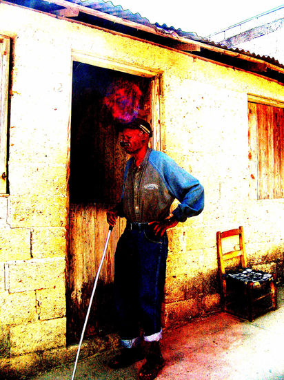 Viejo Fumando Cachimbo Portrait Color (Digital)