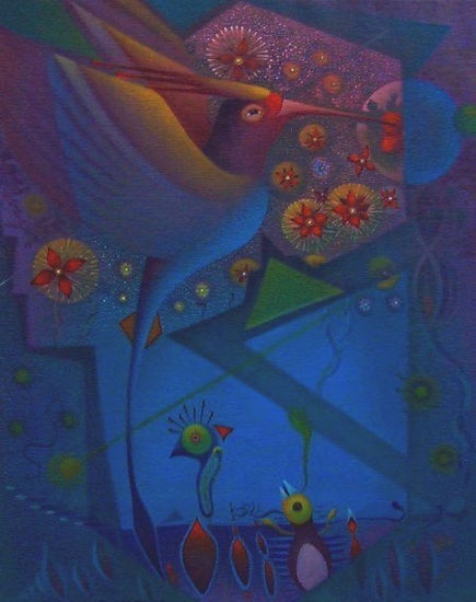 " la flor del colibri" Oil Canvas