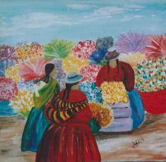 marché aux fleurs en Patagonie Watercolour Canvas