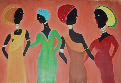 Africanas en familia Watercolour Canvas