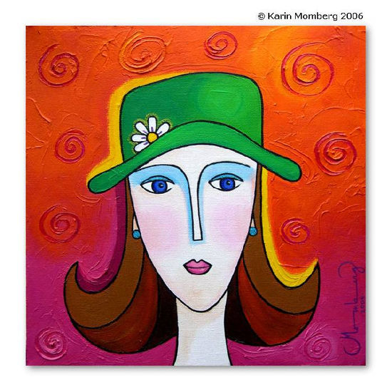 The Green Hat Acrylic Canvas Portrait