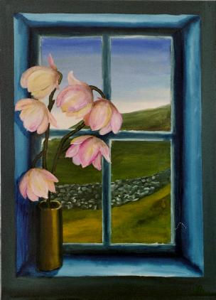 Ventana con magnolia - Fenster mit Magnolie Oil Canvas Landscaping