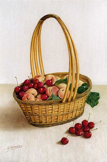 Cesta con cerezas                                       cerisses Pastel Paper Still Life Paintings