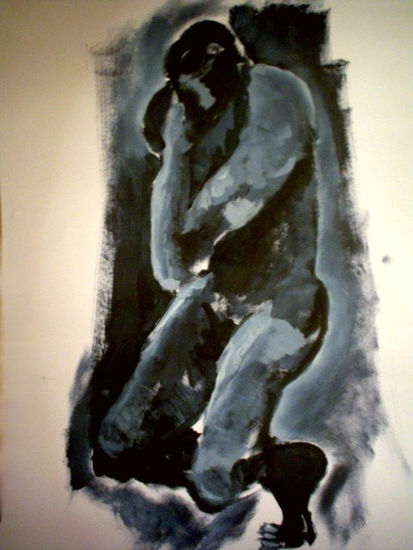 "Hombre Gris 1" Acrylic Card Nude Paintings