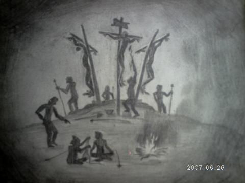 At the Foot of the Cross Pencil (Black) Paper Figure Painting