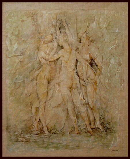 las tres gracias - les trois grâces Mixed media Canvas Figure Painting