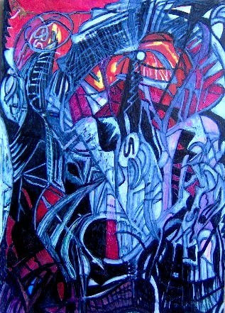 Nacht im Tag/Night in the day/Noche en la etiqueta Acrylic Paper Figure Painting