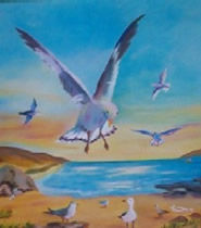 gaviotas Óleo Lienzo Paisaje