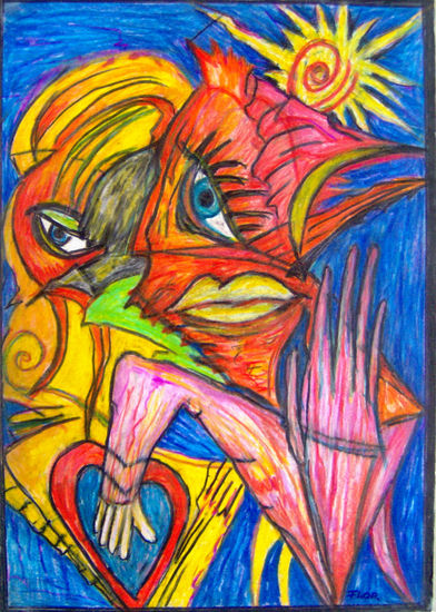 Mann im Rätsel-Kubus Gouache Paper Figure Painting