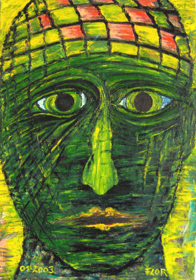 Grüner Löwe im Mann Oil Card Figure Painting