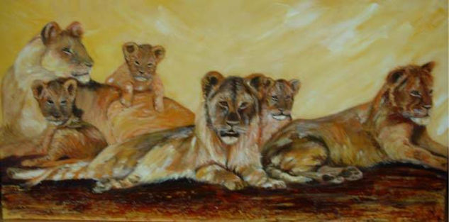 Lionnes et Lionceause Acrylic Canvas