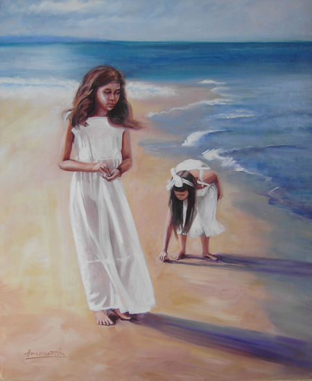 Playa San Juan Oil Canvas Figure Painting