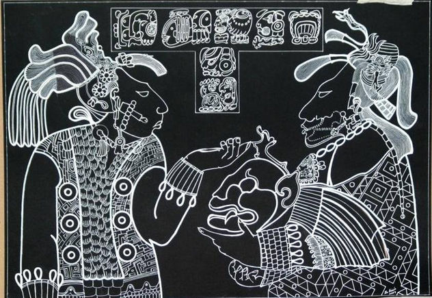 Mayan sorcerers in jaguar ritual