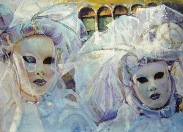 Una Pareja de Carnaval (Serie) Oil Panel Figure Painting