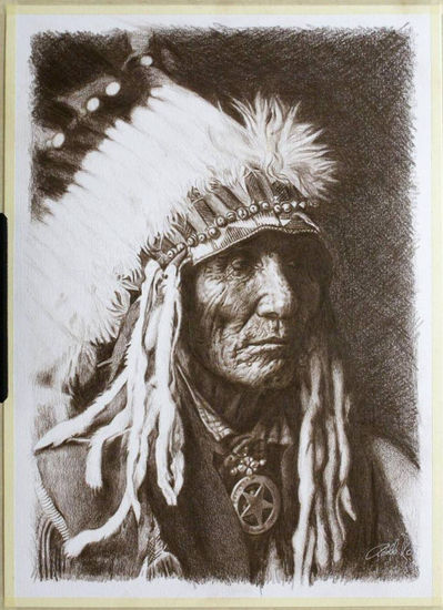 Old warrior. Pencil (coloured) Paper Portrait