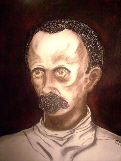 Jose Marti en Negro Pastel Papel Retrato