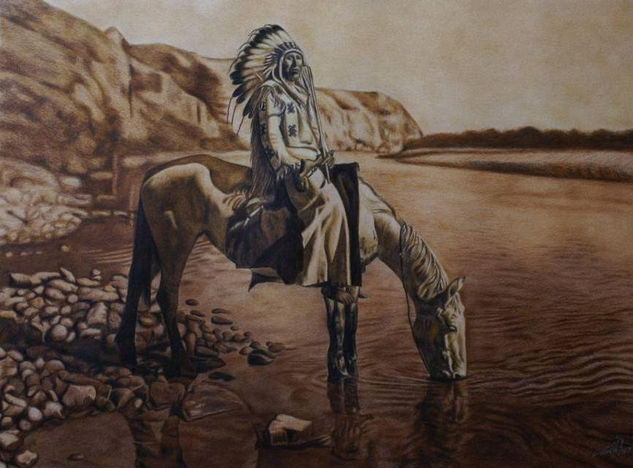 Blackfoot chief. Pencil (coloured) Paper Portrait