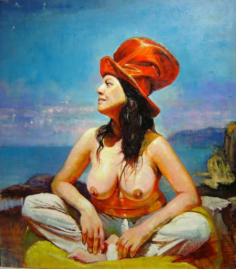 La Mujer del Sombrero Rojo (Serie) Óleo Tabla Desnudos