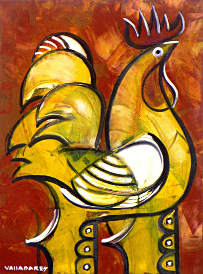 Yellow Rooster Oil Canvas Animals