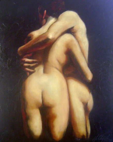 couple Oil Panel Nude Paintings