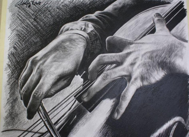 Rostropovich´s hands. Pencil (Black) Paper Portrait