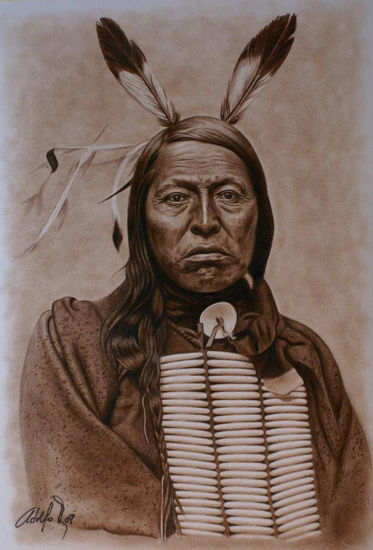 Sioux warrior. Pencil (coloured) Paper Portrait