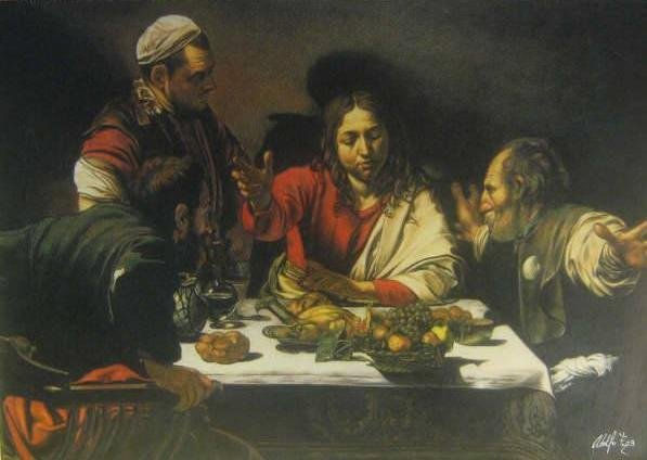 The Supper at Emmaus. Caravaggio. Pencil (coloured) Paper Portrait