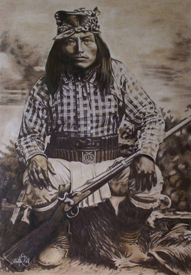 Bakeitzogie. Apache chiricahua. Pencil (coloured) Paper Portrait