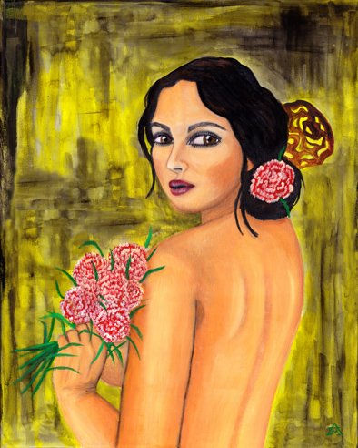 SPANISH WOMAN WITH CARNATION FLOWERS Óleo Lienzo Desnudos