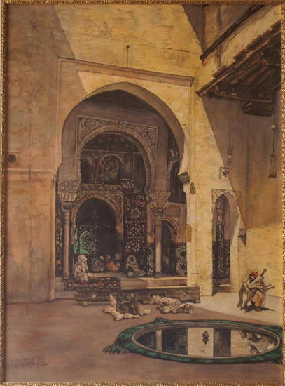 the Court of the Alhambra. Fortuny. Acuarela Papel Figura