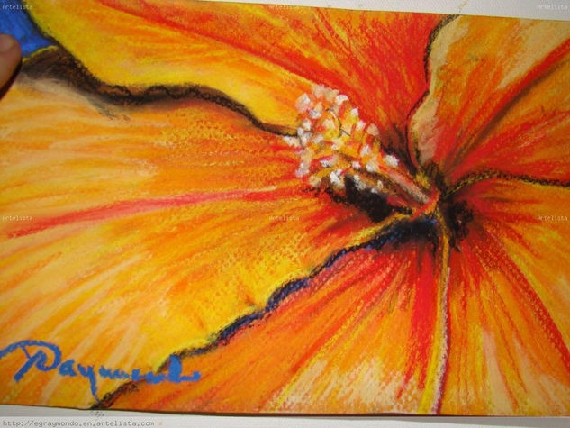 Peach Hibiscus Pastel Paper Floral Painting