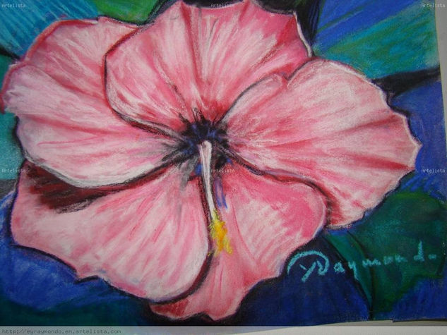 Pink Hibiscus Pastel Paper Floral Painting