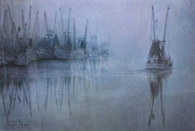 Maine´s port. Pencil (coloured) Paper Marine Painting