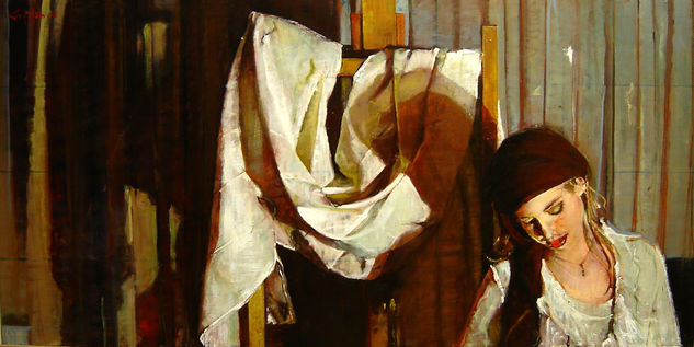 El Sueño de la Gitana Oil Panel Figure Painting