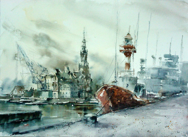 Antwerp (Port) Watercolour Paper Marine Painting