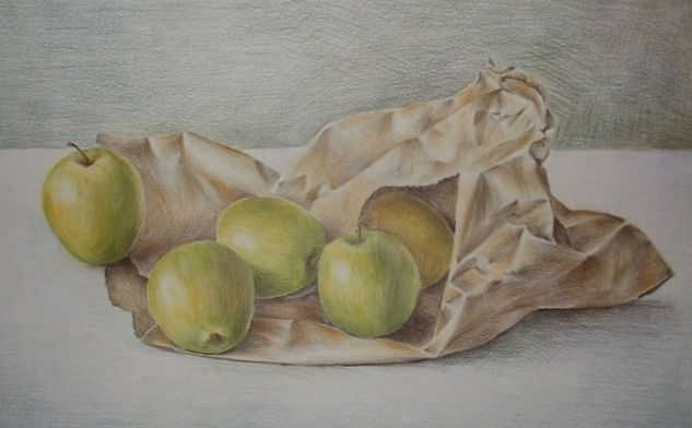 Apples and a paper bag. 