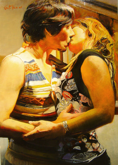 El Beso Oil Panel Figure Painting