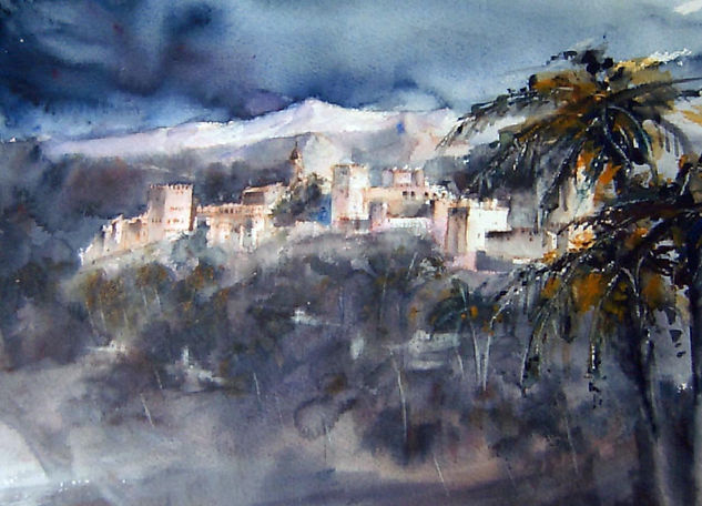 Alhambra at night Watercolour Paper Landscaping