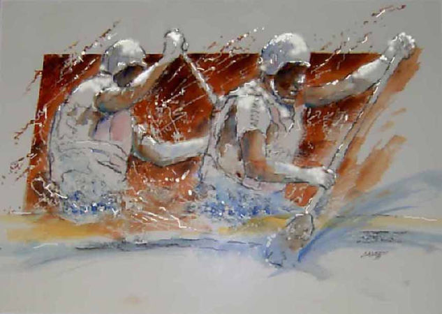 Canoeists Watercolour Paper Figure Painting