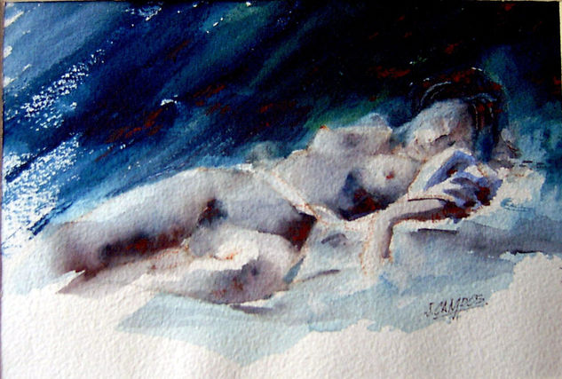 nude turquoise Watercolour Paper Figure Painting