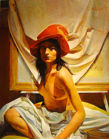 La Mujer del Sombrero Rojo (Serie) Óleo Tabla Figura