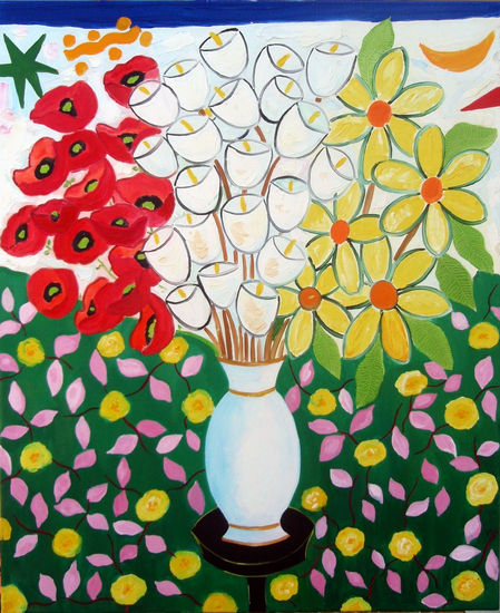 Blanco rojo amarillo Oil Canvas Floral Painting