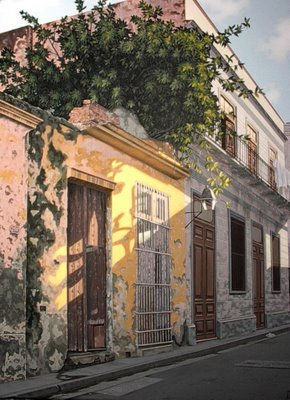 ´´como el sol pinta#1, calle empedrado´´ Oil Canvas Landscaping