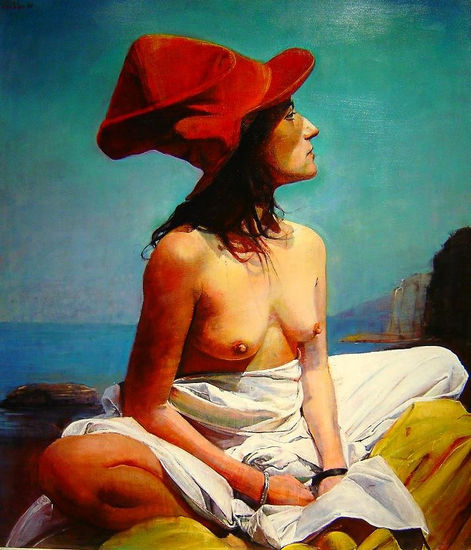 La Mujer del Sombrero Rojo (Serie) Óleo Tabla Figura