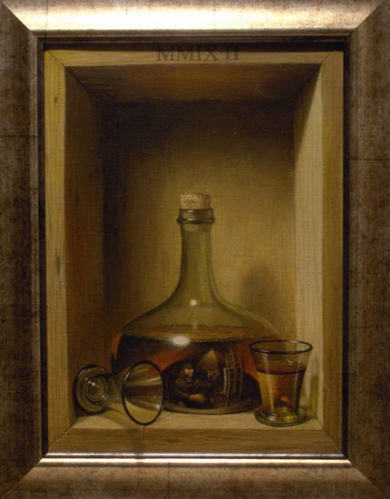 Self portrait in the wisky jar Oil Canvas Still Life Paintings