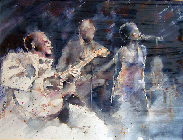 Jazz band Watercolour Paper Figure Painting