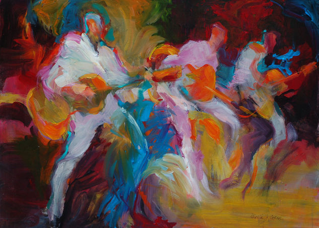 Guitar Trio Acrylic Canvas Figure Painting