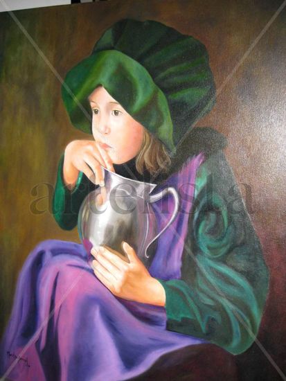 Nina con Jarra Oil Canvas Figure Painting