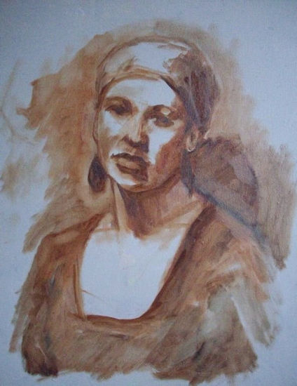 Maria with Red Bandanna Oil Canvas Portrait